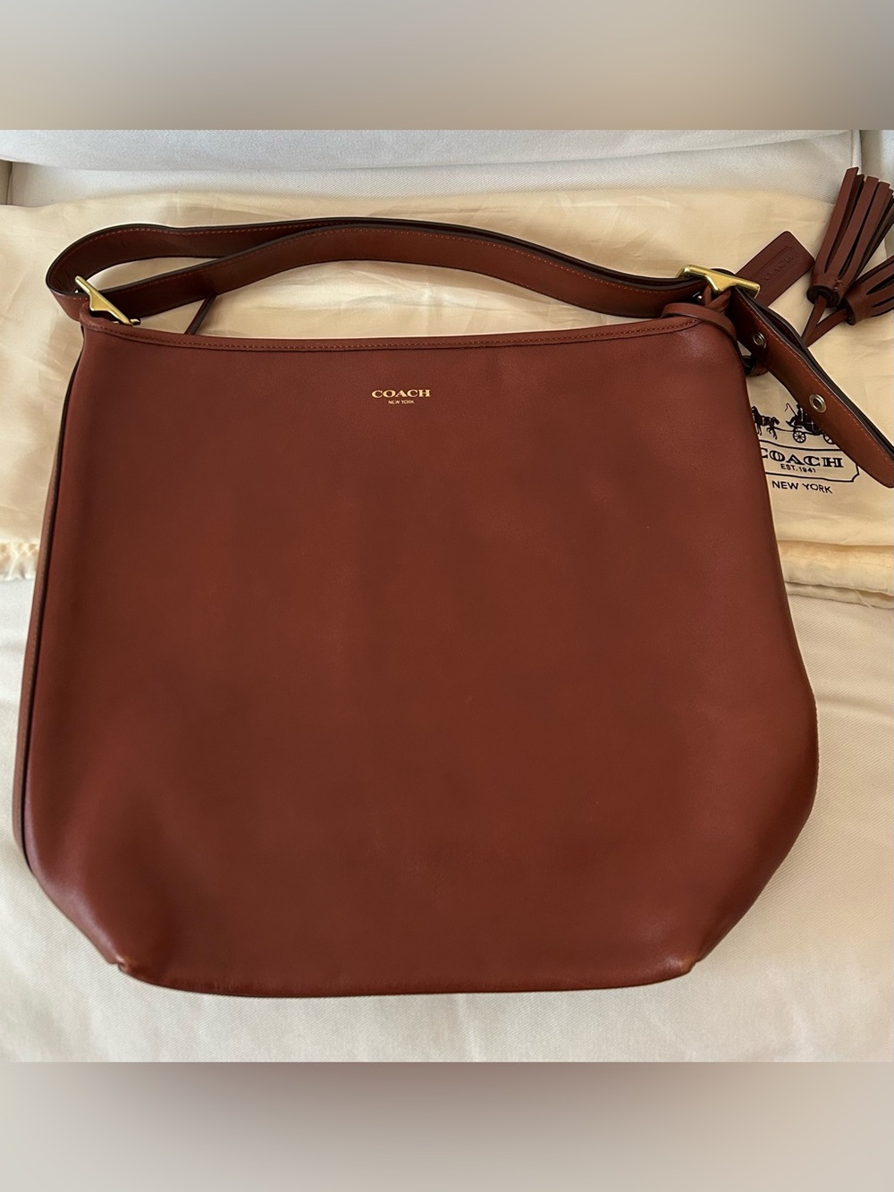 COACH Smooth Leather Shoulder Bag in Chestnut Brown
